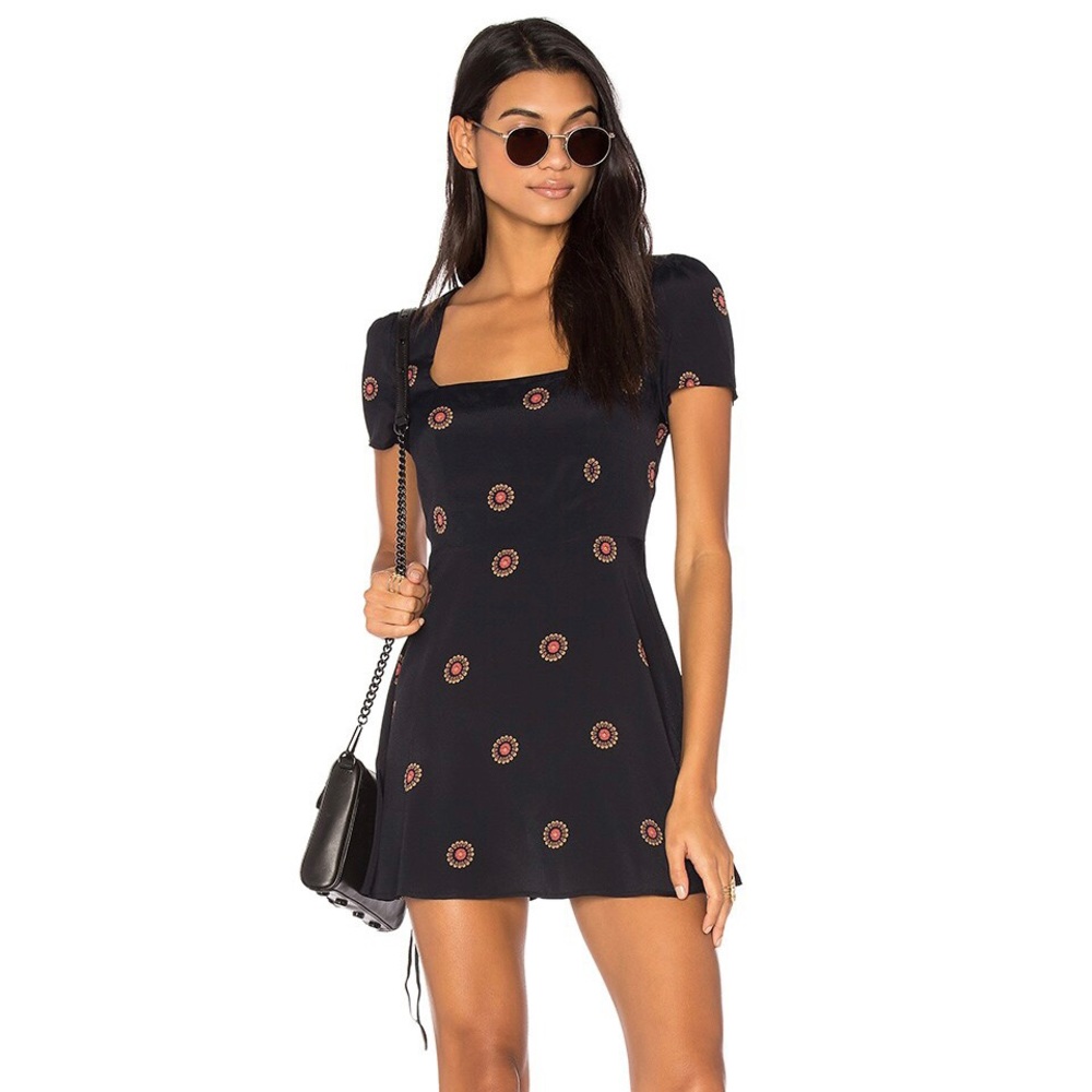 Flynn Skye Maiden Mini Dress in Sunflower Nights | Black Floral Print | Size S